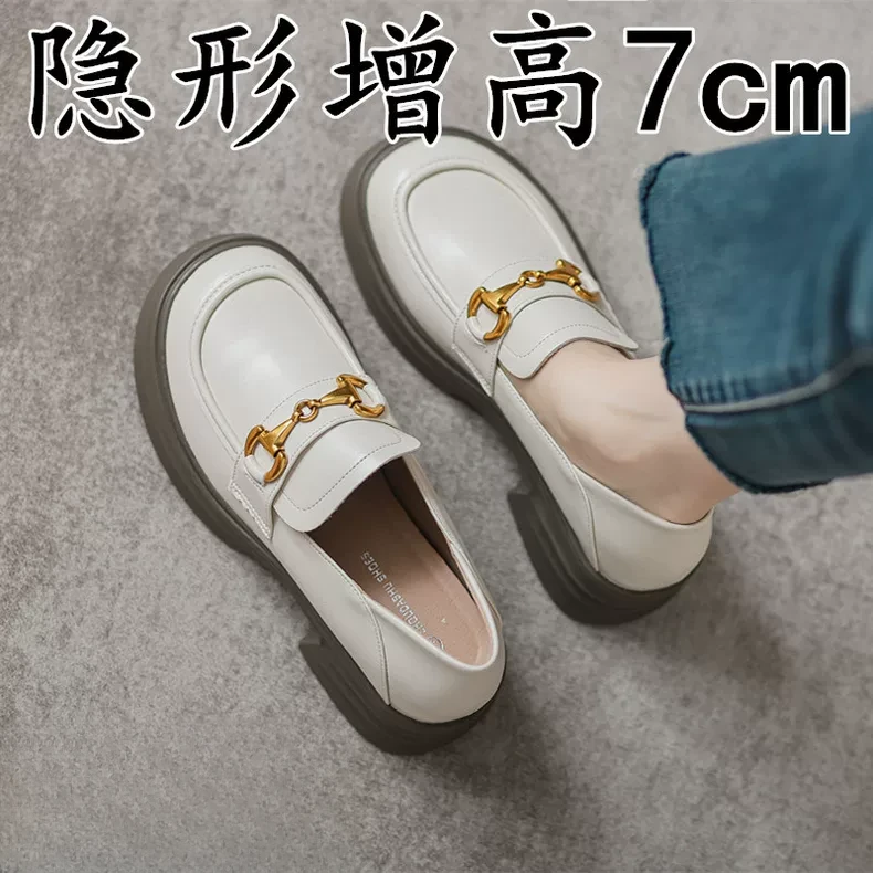 真皮一脚蹬乐福鞋女夏2025新款两穿内增高小皮鞋英伦单鞋小码3233