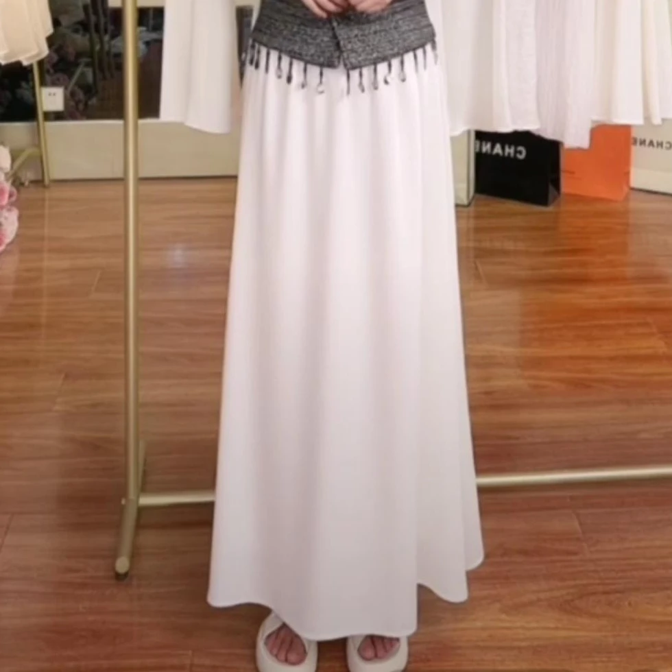 垂顺A字版通勤显瘦抗皱白色气质休闲日常百搭简约中长款半身裙