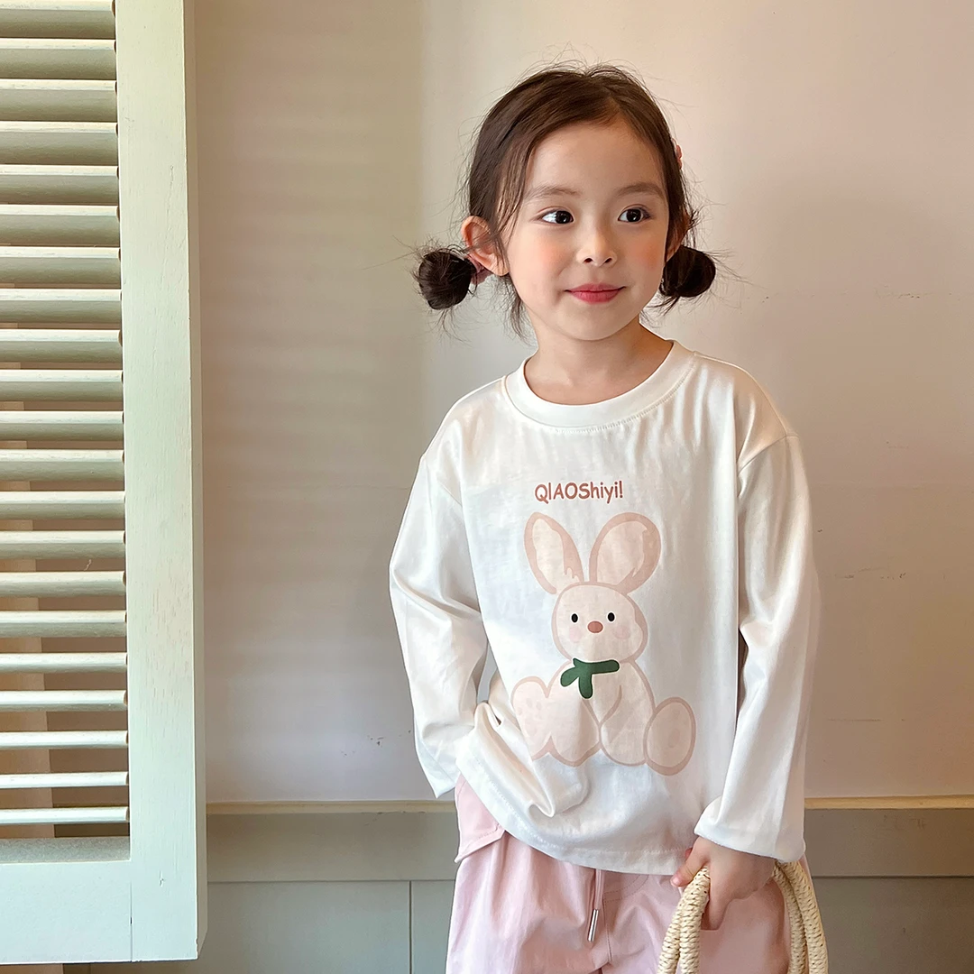 现货【玩偶兔兔】100棉春装5474女童洋气卡通百搭韩版休闲T恤长袖