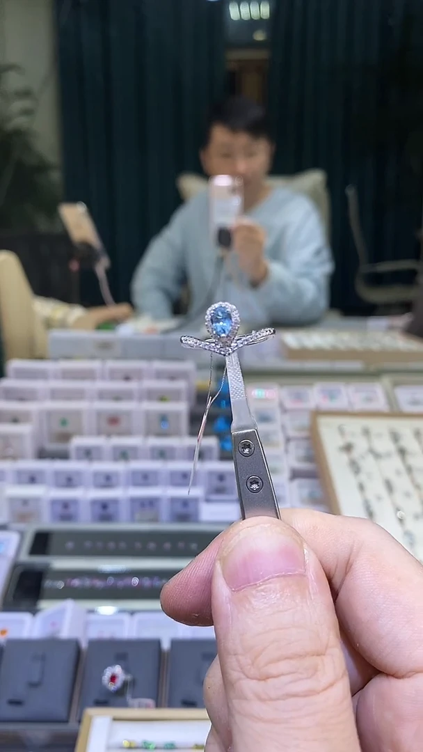银S925镶嵌戒指海蓝宝石天然海蓝宝