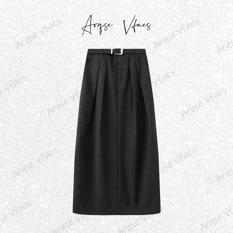 [ARQSEVFAES正品]—2025夏季时尚压褶半身裙西装直筒长裙AR843001