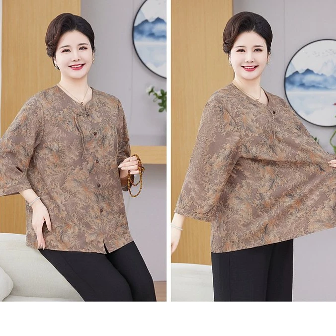 中老年女装加肥加大妈妈夏季新中式上衣