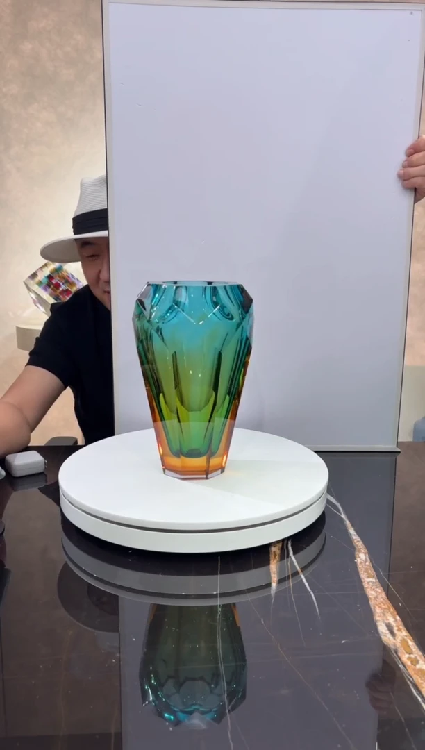 摆件琥珀金湖水蓝艺术琉璃花器