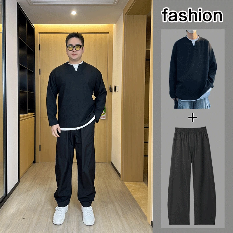 春季男士卫衣套装韩版休闲春秋假两件胖人显瘦衣服运动百搭宽松