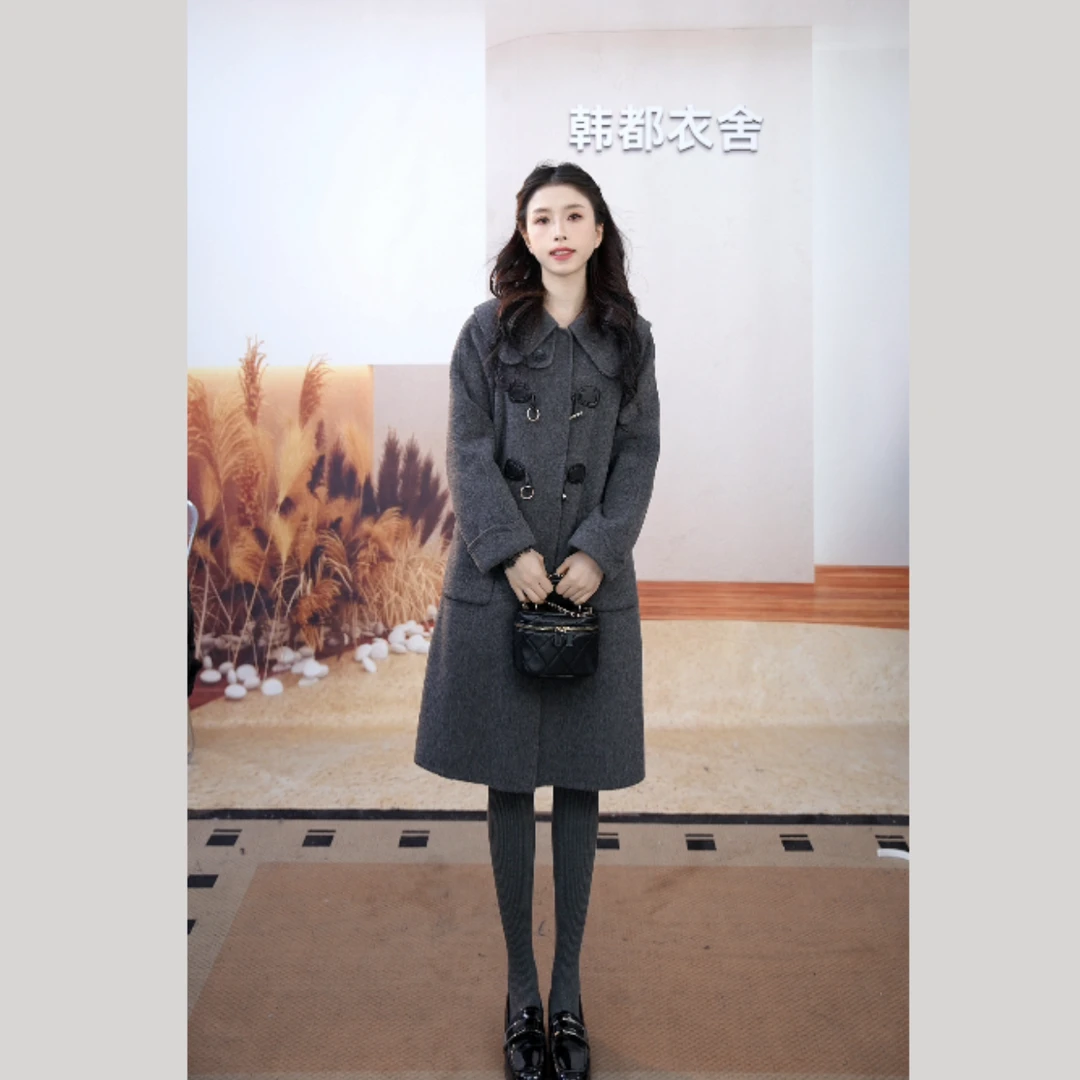 HSTYLE/韩都衣舍羊毛大衣女百搭气质秋冬季中长款小个子25027-1