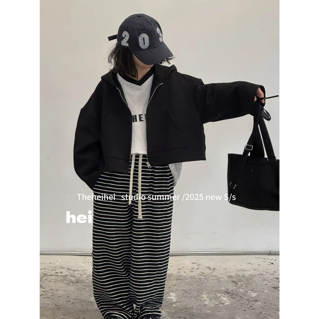 【设计师品牌】条纹卫裤经典百搭针织直筒休闲裤中大童亲子装 3126