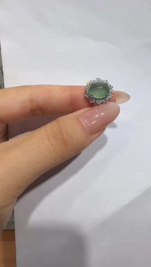 银S925镶嵌戒指翡翠925银镶翡翠戒指镶嵌124