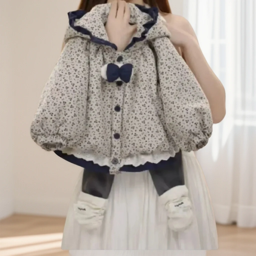 女童秋冬棉服加绒加厚洋气外套2025冬季新款韩版连帽韩版花边棉袄
