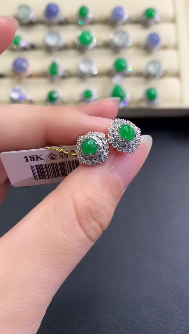 翡翠18K金镶嵌耳饰春日珠宝 C26