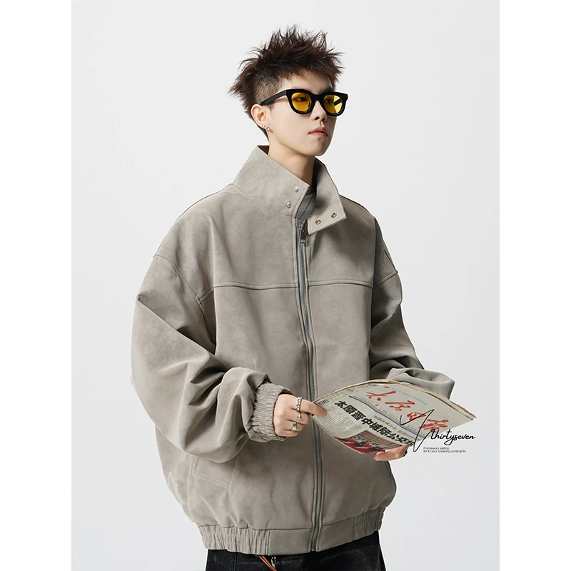 美式复古扎染短款夹克棉服男秋冬高街潮牌机车棒球服机车棉衣外套