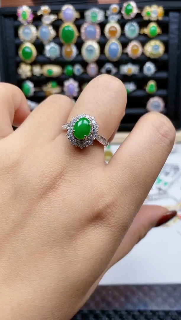 银S925镶嵌戒指翡翠85