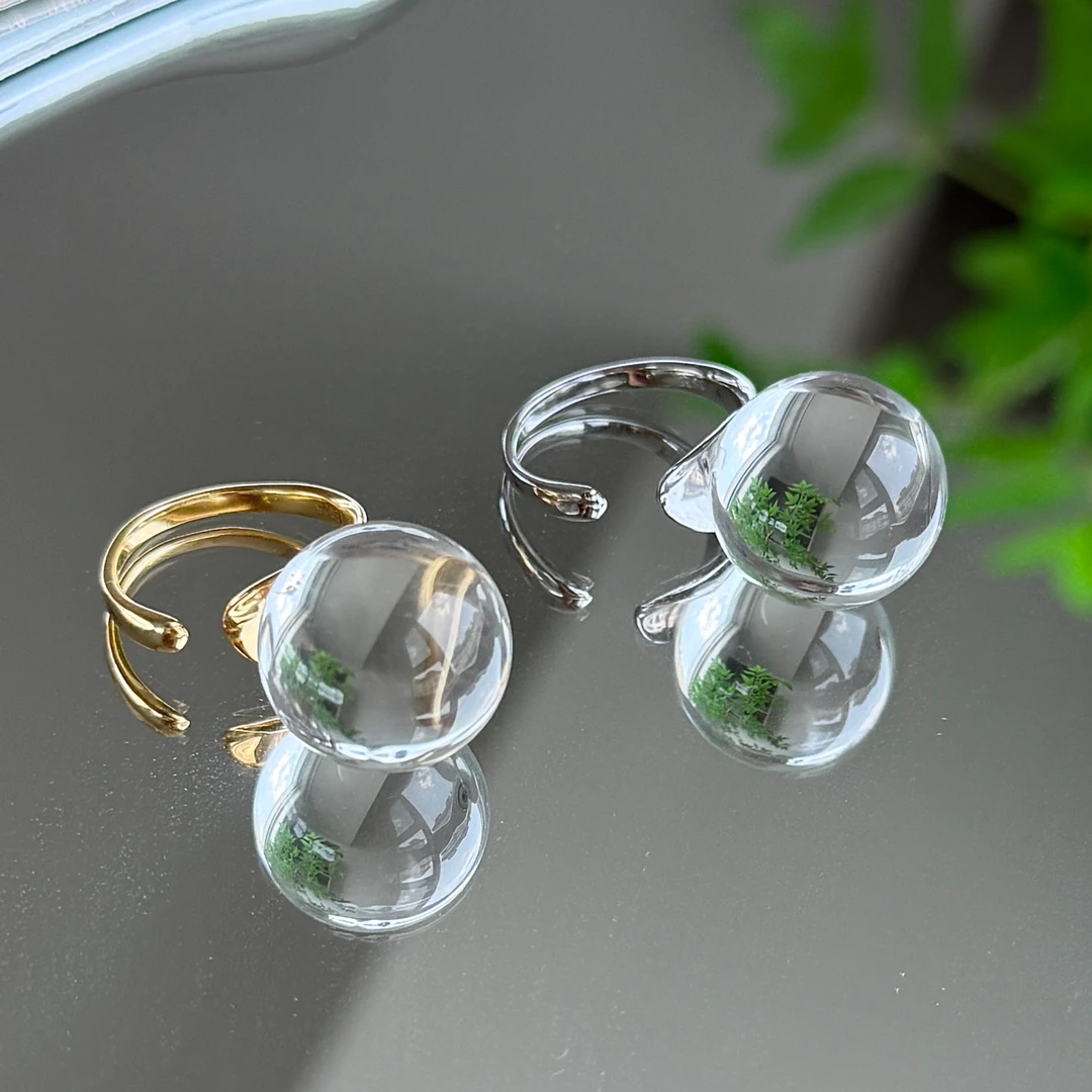 收藏级露思同款天然双AA全净天然白水晶开口戒指18mm大龙珠戒圈