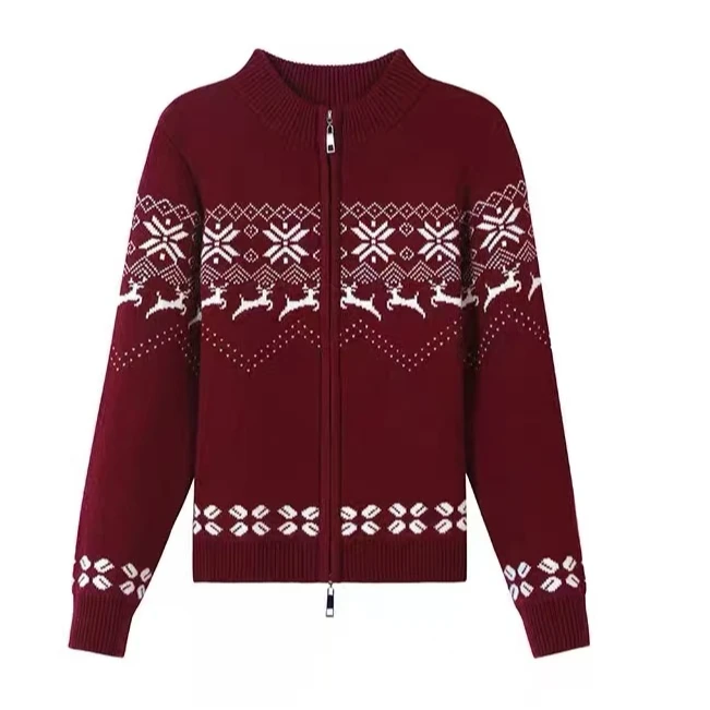 25年秋冬季复古提花设计感双拉链针织开衫ks001（25M02050）