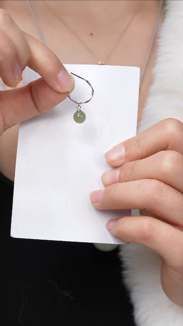 【闪购商品】和田玉耳饰银S925镶嵌耳环和田玉卡8