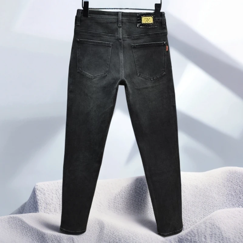 宾斯洛特时尚黑灰色九分牛仔裤男加厚潮牌修身弹力休闲长裤新款