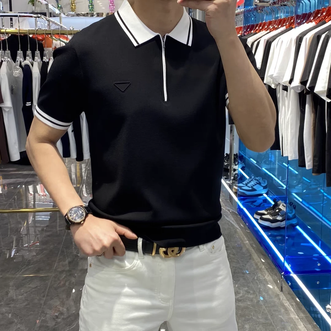 夏季伊力特半拉链翻领针织短袖POLO衫男士轻奢半袖保罗体恤衫百搭