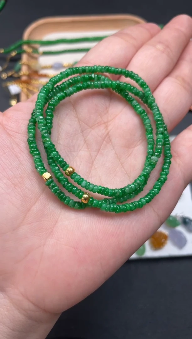 翡翠足金镶嵌套链多样性  发货一条   P215