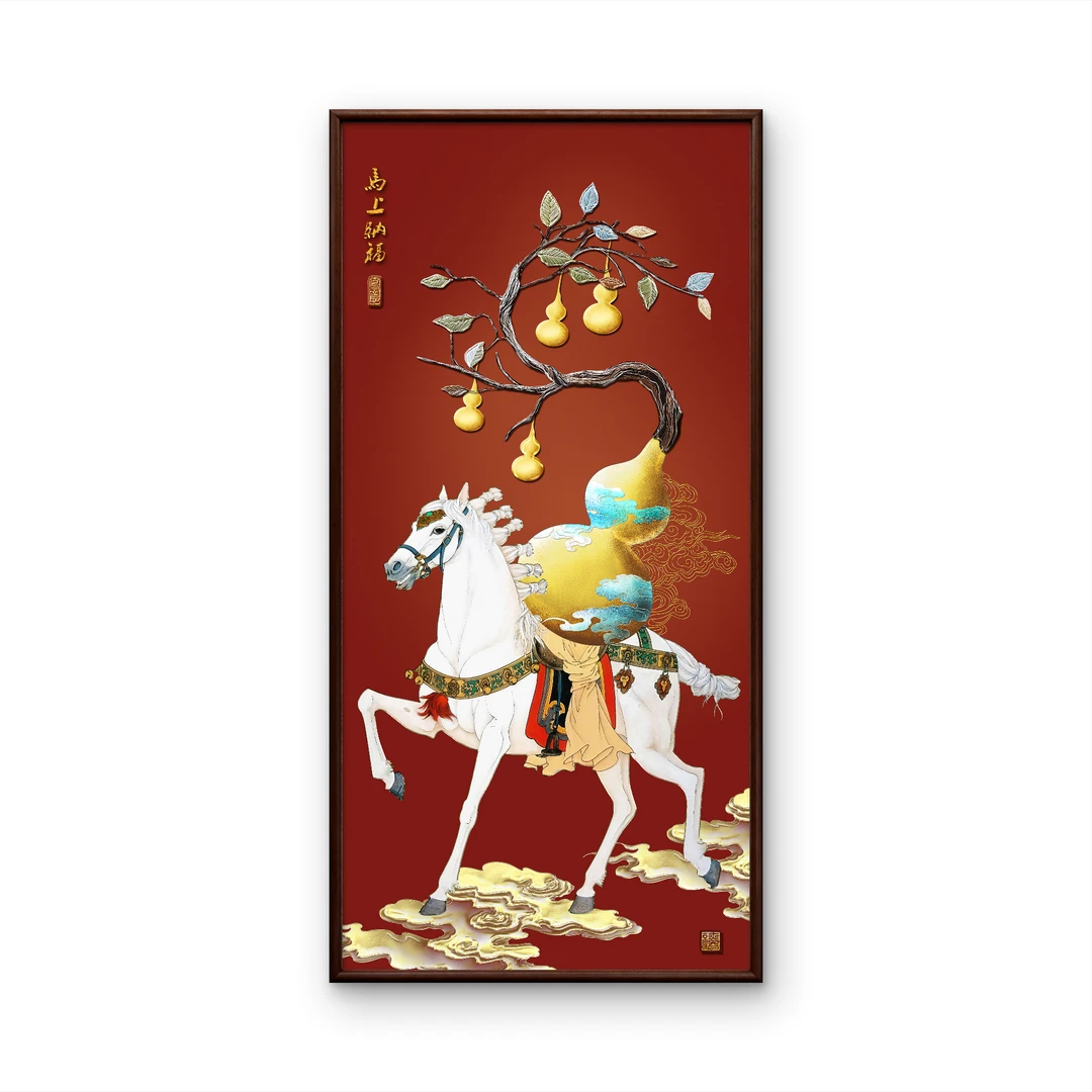 8928-80*160马上纳福红色书房办公室茶室客厅装饰画