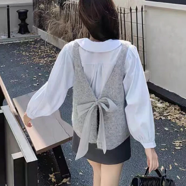 纯色马夹显瘦系带短款宽松设计感常规马甲文艺风减龄马甲背心