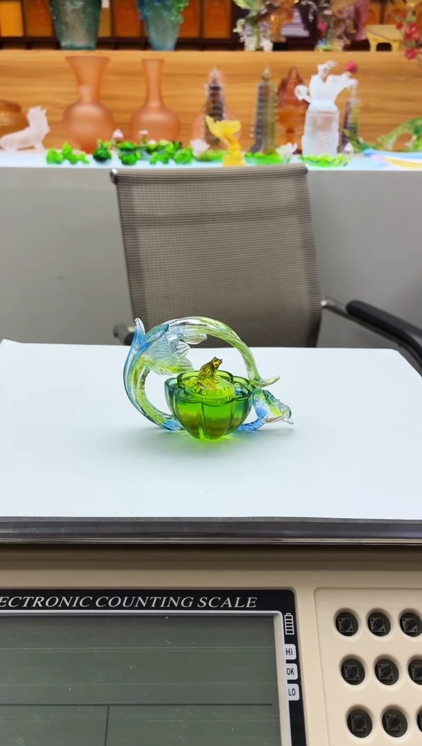 手工艺品琉璃绿色莲蓬壶茶宠摆件8公分