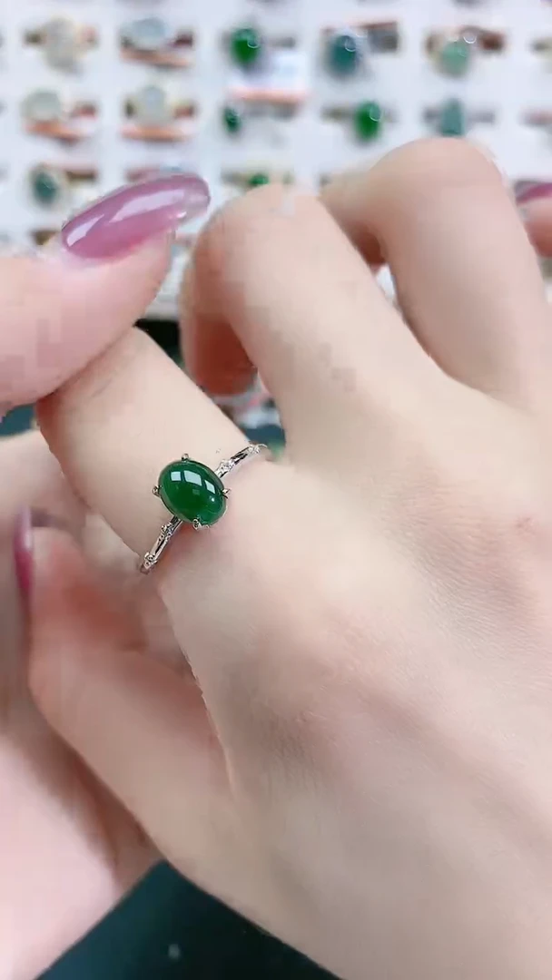 银S925镶嵌戒指翡翠天然翡翠