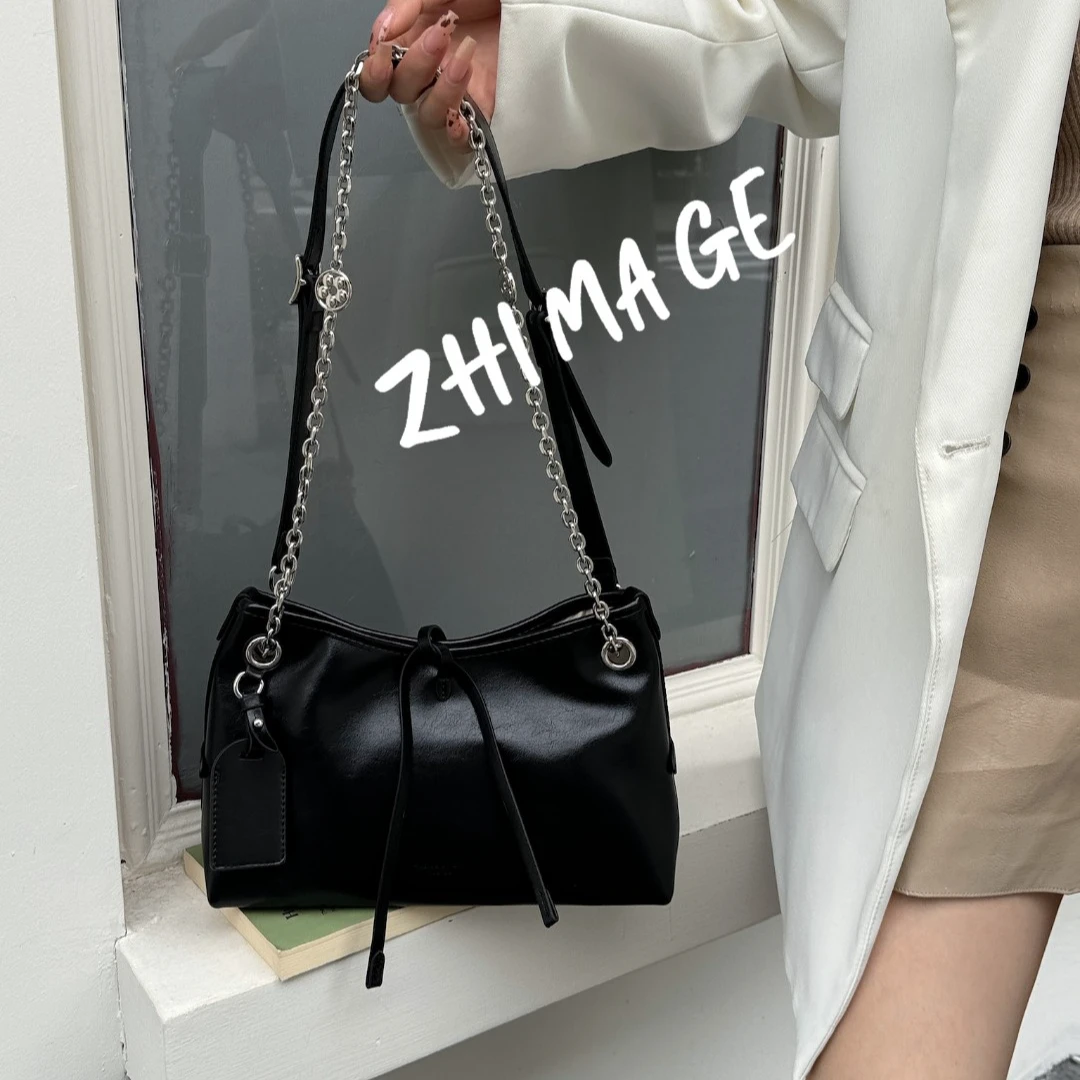 【芝麻集】SKL-7578-黑色RAIN.CUN休闲腋下百搭时尚斜跨轻奢女包