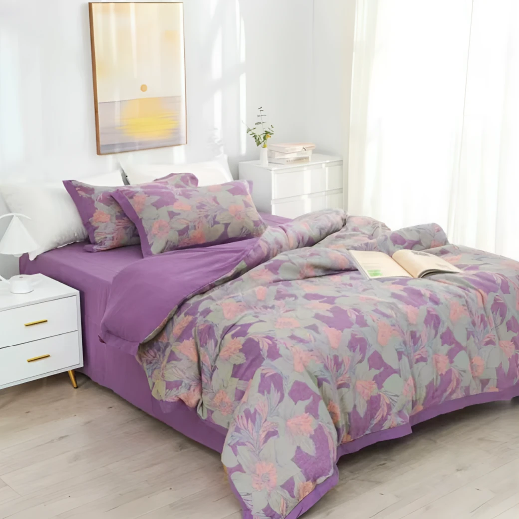 轻奢复古加厚大床斜纹高档印花立体细纱双层纱四件套--【清莹花香】