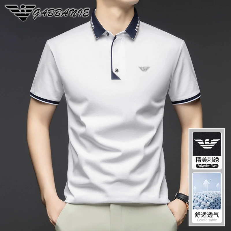 GABBANIE男短袖T恤男士翻领刺绣中年休闲纯色高端休闲时尚POLO衫