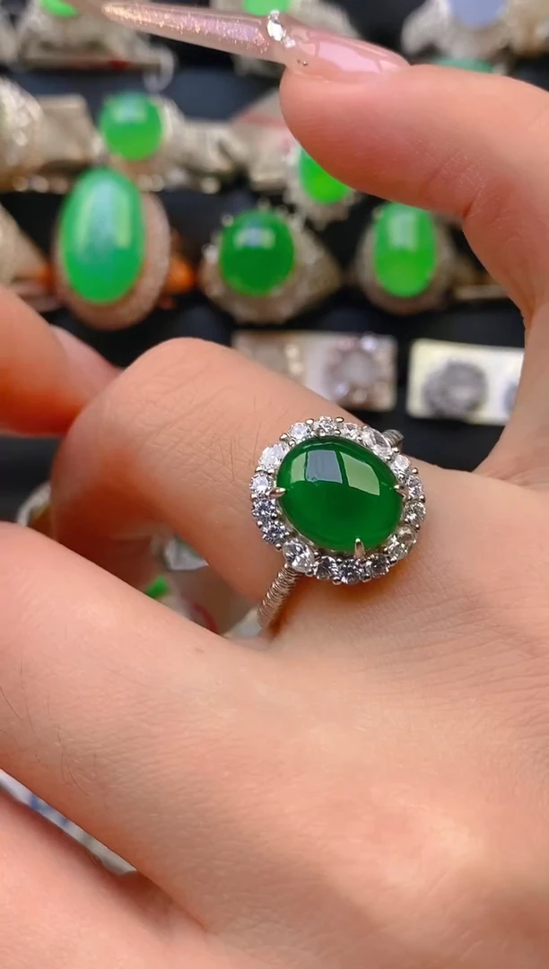 翡翠戒指银S925镶嵌天然