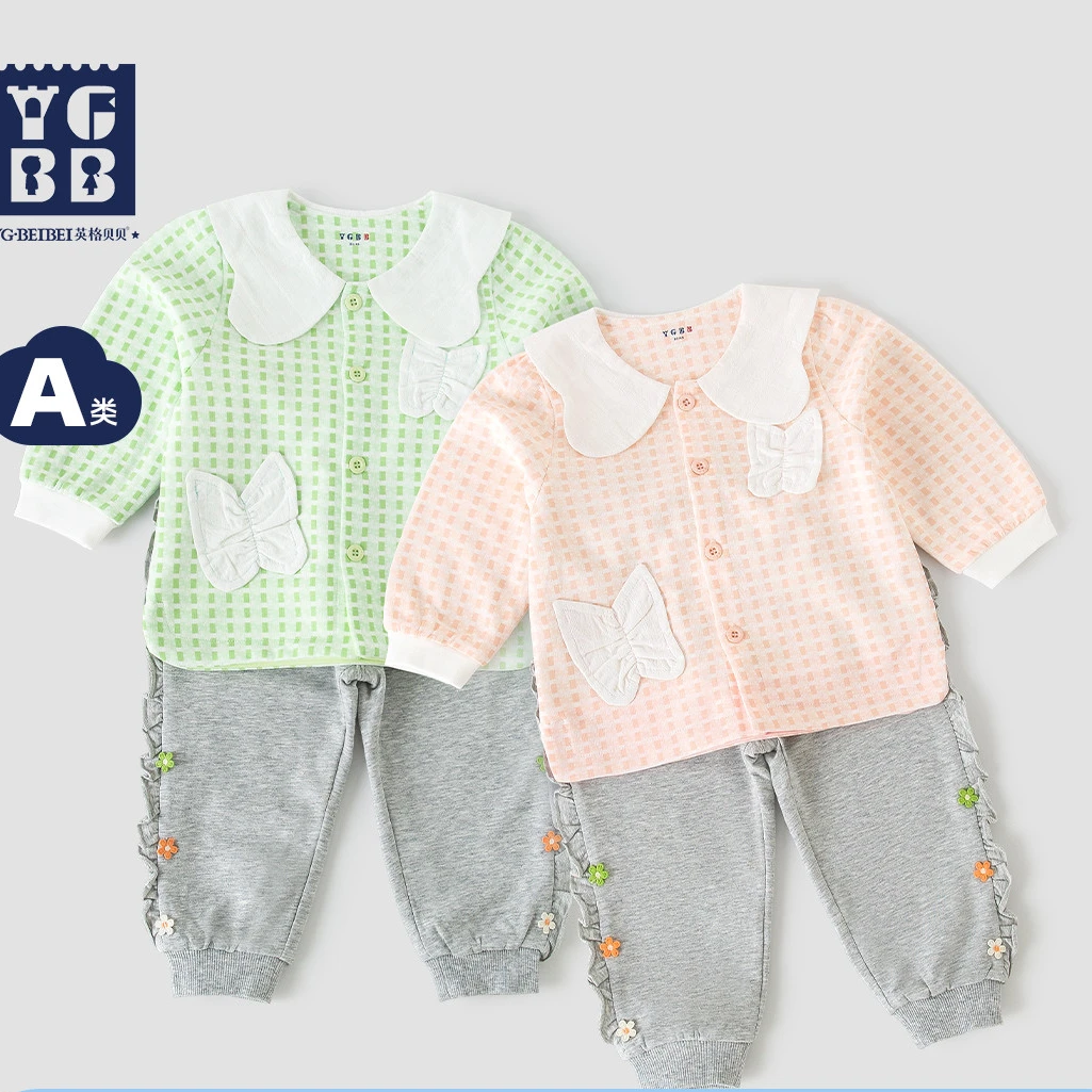 英格贝贝女童春装套装薄款婴儿衣服6-12个月两件套A231109C