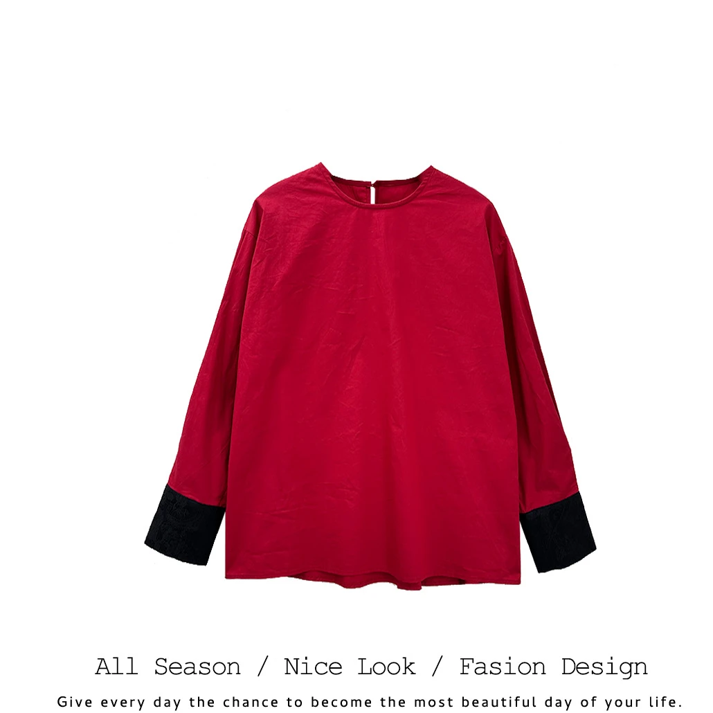 888  时尚新年红中长款拼接内搭看宽松新中式长袖    款号#88630