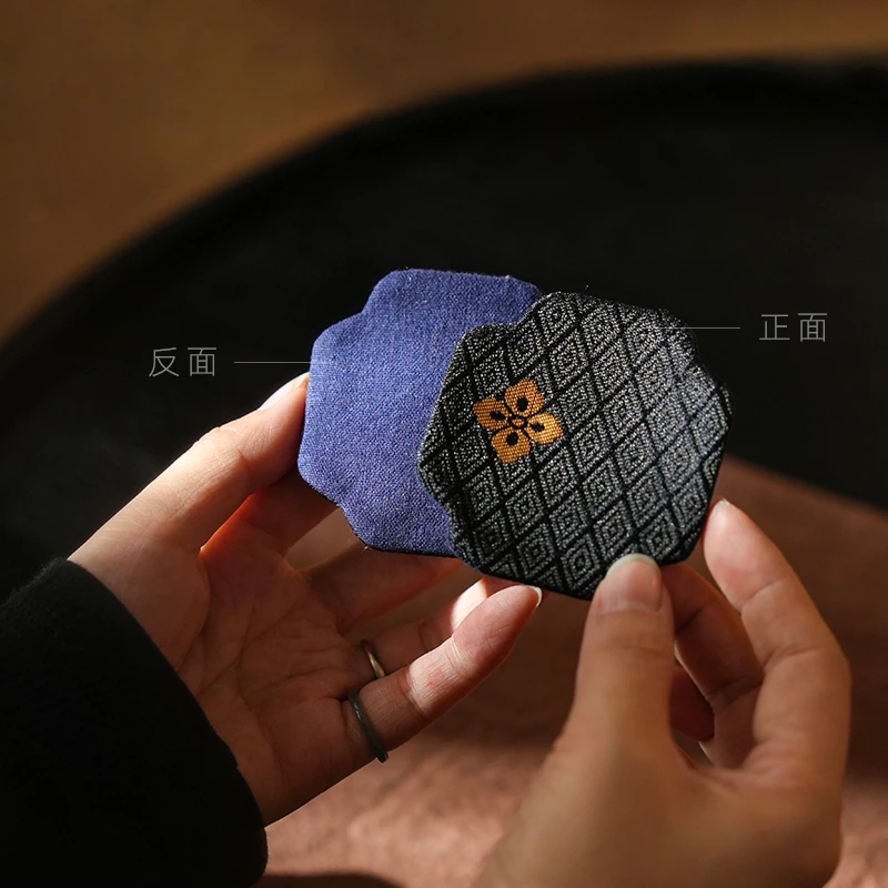 仓巴鹿人 墨兰香杯垫 茶道零配双面布艺边长7*6.7cm