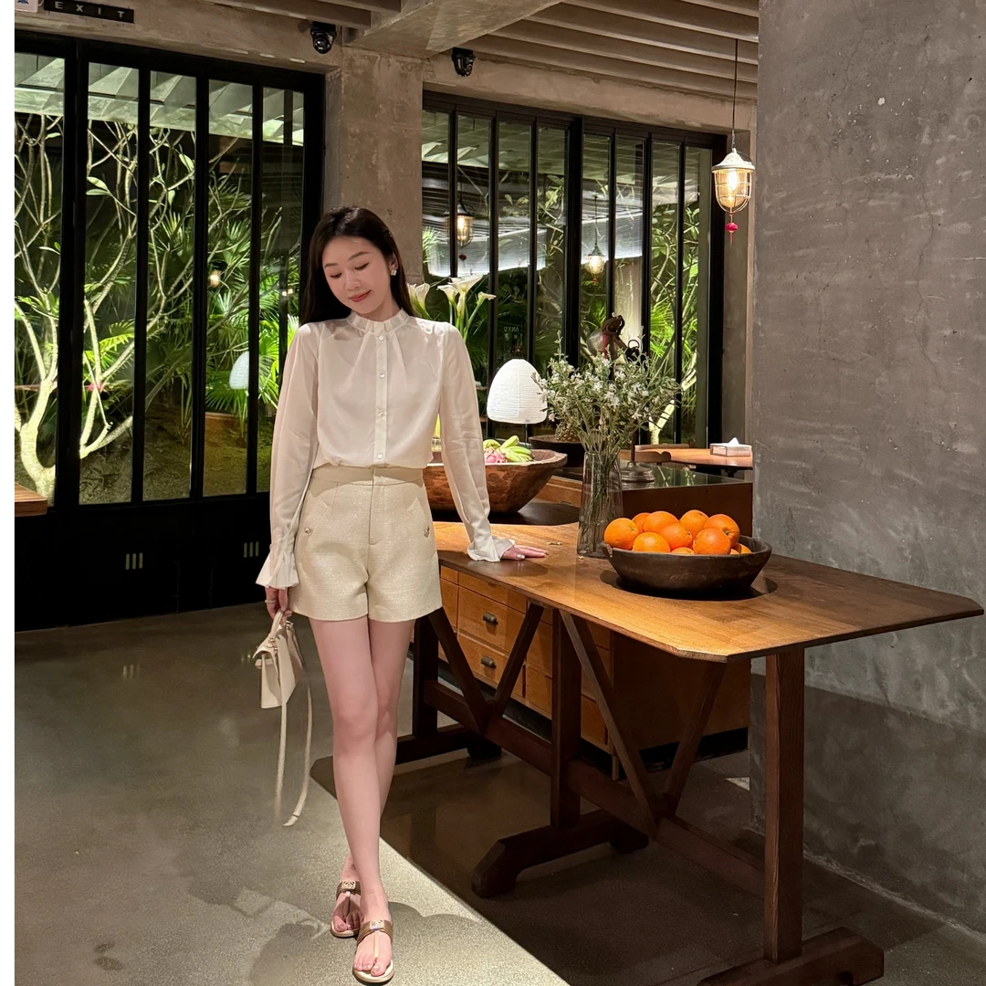 syna希娜 阔版慵懒感荷叶领木耳边白衬衫