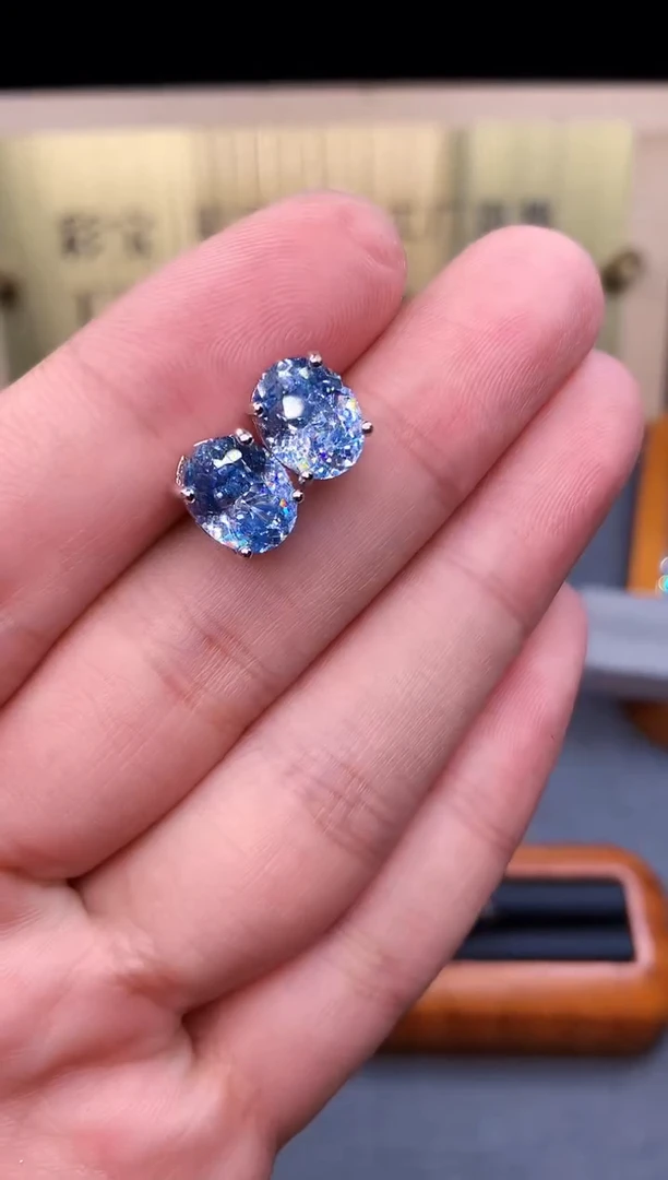 海蓝宝石耳钉银S925镶嵌4532