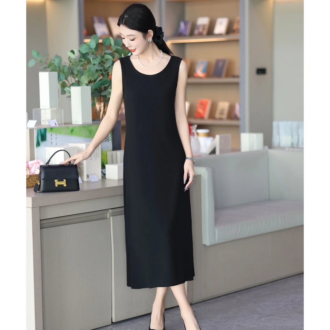 百搭时尚新款垂感长款女士高级感显瘦连衣背心裙-款70203