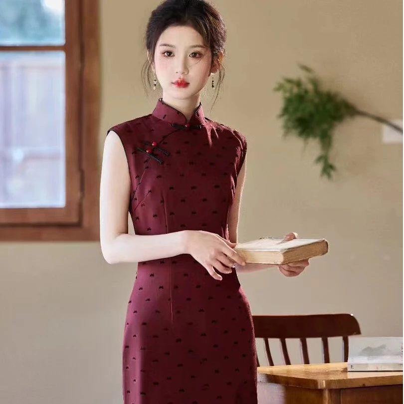 日常无袖旗袍红色礼服优雅春夏复古显瘦时尚气质长款【旗忆】