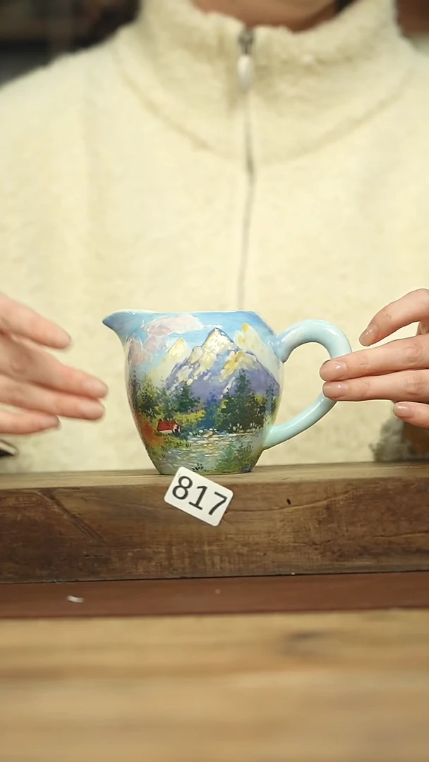 设计师手作款石一手绘 带把公道杯