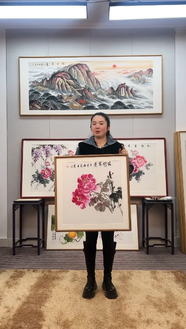 国画手绘牡丹62*62尺寸