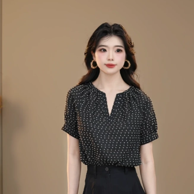 AMASS/阿玛施早春简约舒适衬衣松弛感百搭显瘦衬衫女530036波点