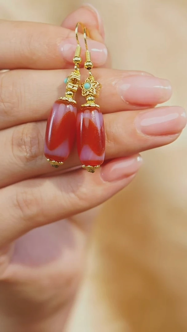 玛瑙/玉髓耳环未镶嵌多样性发其一