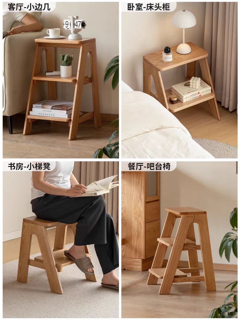 木梯凳踏脚凳餐厅凳子橡木吧台椅厨房凳家用高凳子餐凳
