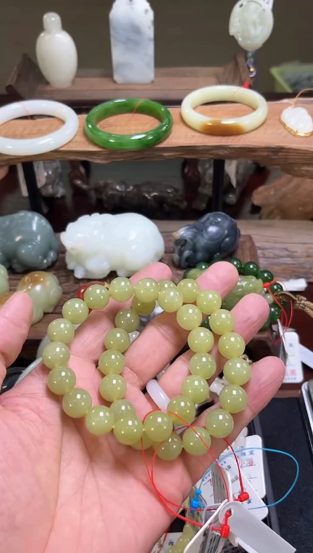 手串未镶嵌和田玉卡12若羌黄口料圆珠 多样性发一