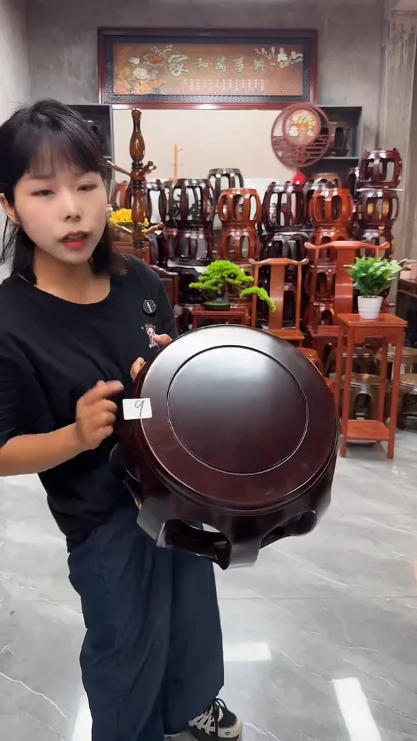 花梨木类家具【微瑕】胡桃色小号鼓凳9号