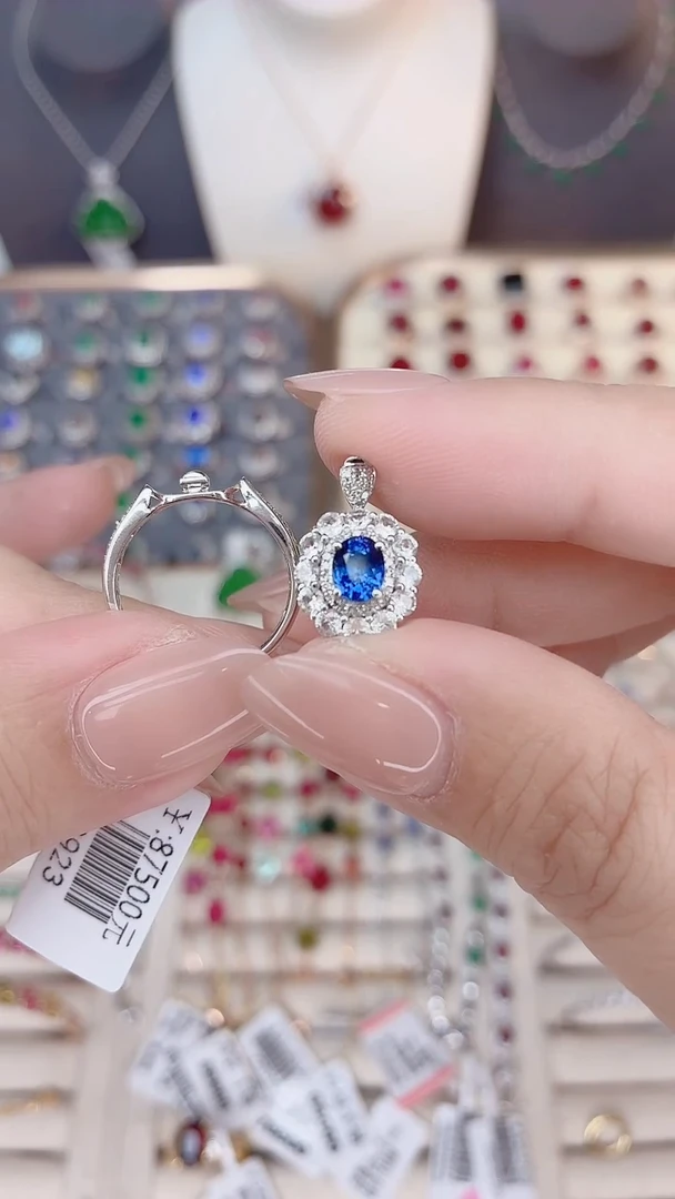 戒指+吊坠两用款蓝宝石18K金镶嵌-1ct