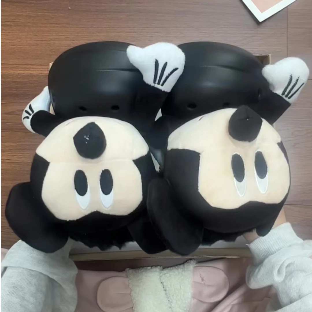 大老鼠毛绒圆头拖鞋女2025冬季动漫个性厚款日常松糕底潮流一字拖