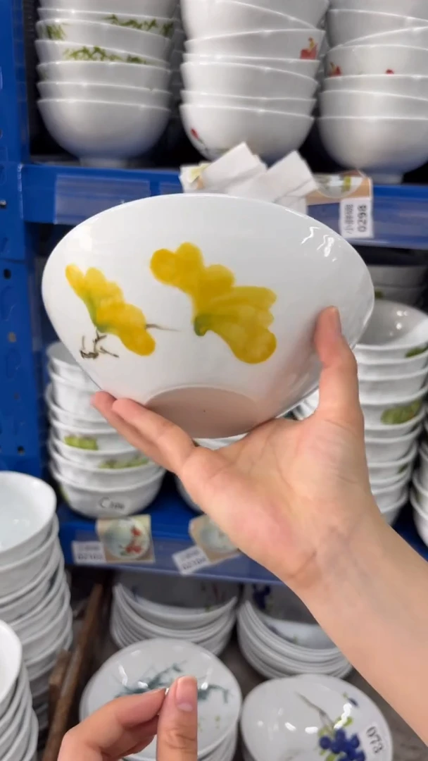 瓷景德镇手绘釉中彩（食品级）平底大斗笠