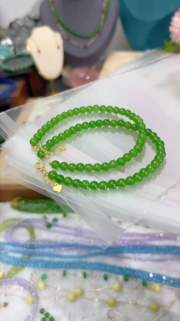 【闪购商品】和田玉（碧玉）手链银S925镶嵌圆45