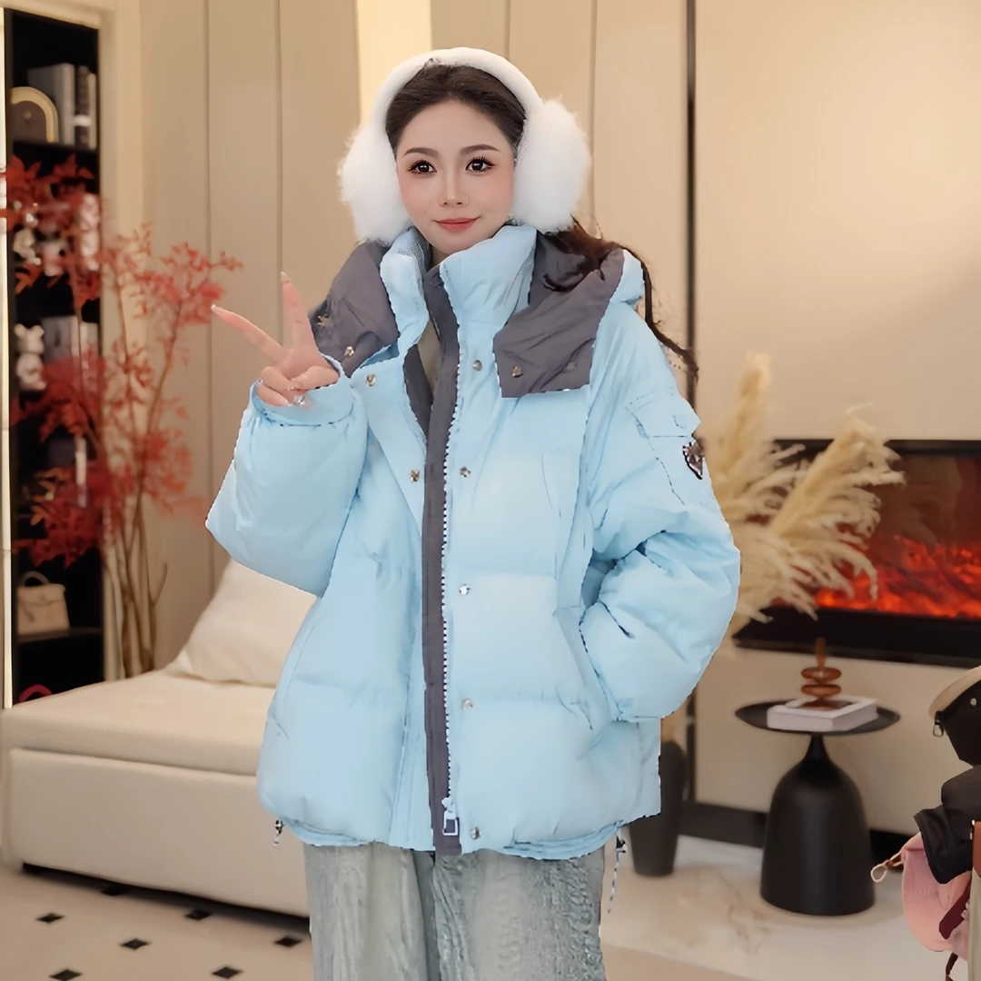 冬季拼色女款常规款羽绒服时尚休闲百搭宽松加厚保暖韩版潮流