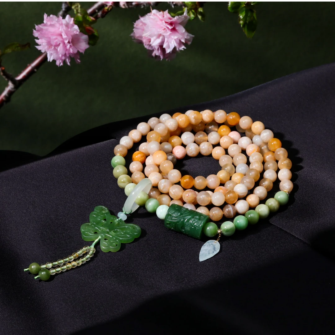 【意婵】《你若盛开》“双11”7.5mm18k金108珠玉化珊瑚玉和田玉916076