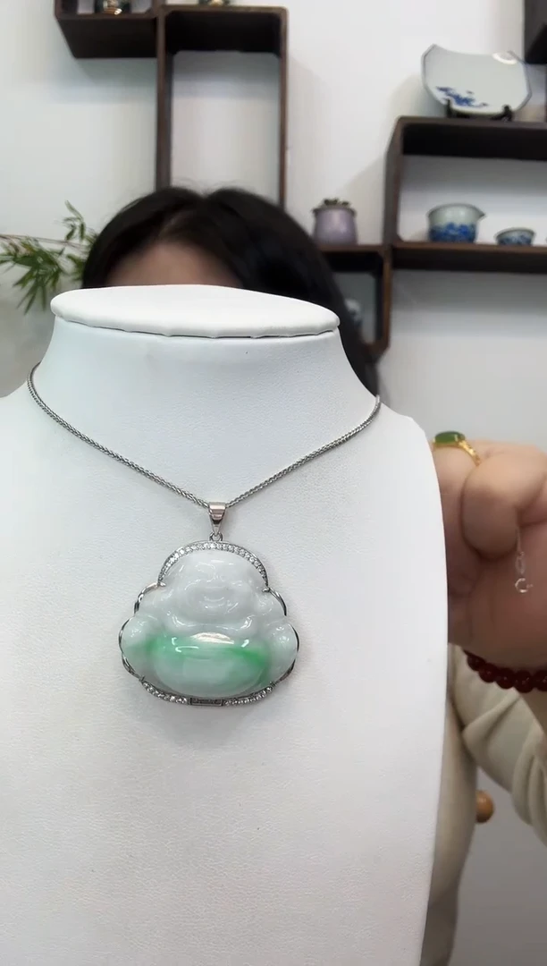 吊坠(赠链)银S925镶嵌翡翠佛公